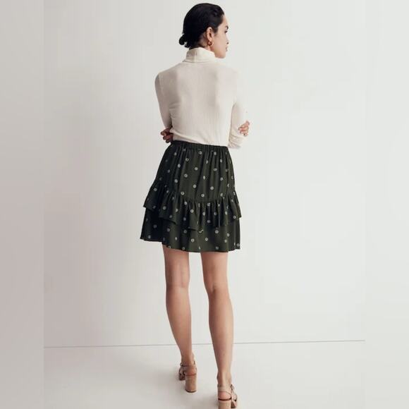 MADEWELL Ruffle Tiered Ditsy Floral Mini Skirt Print Green Spring Small - Picture 9 of 9